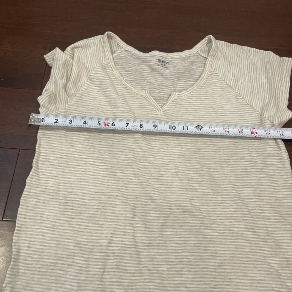guc madewell Striped Cream Women's henley cotton t-shirt small - Picture 2 of 4